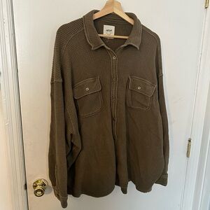 Aerie Olive Green Button-Up Shirt